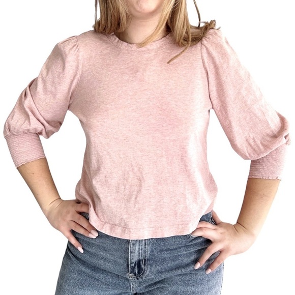 7 For All Mankind Top pink puff sleeves shirt 3/4 sleeve size M - Picture 1 of 8